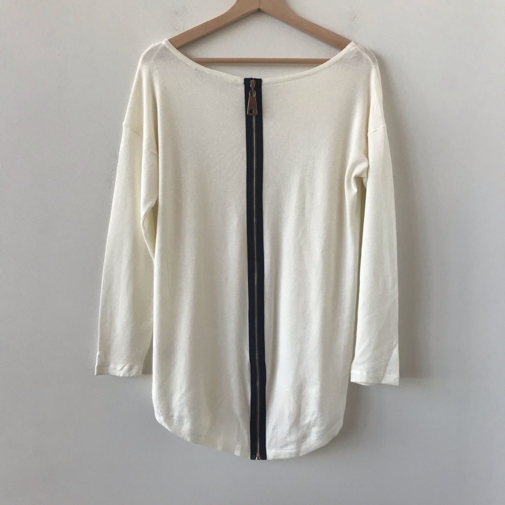 NWT Soft Surroundings white zippered back sweater